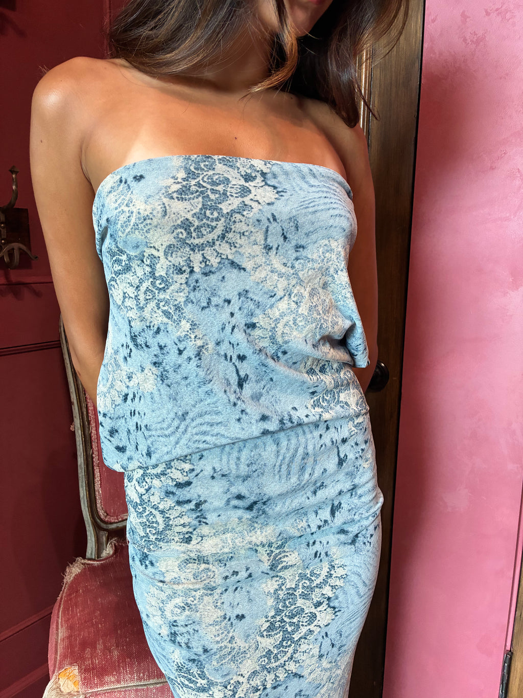 Vintage 2000s Crystal Embellished Strapless Maxi Dress