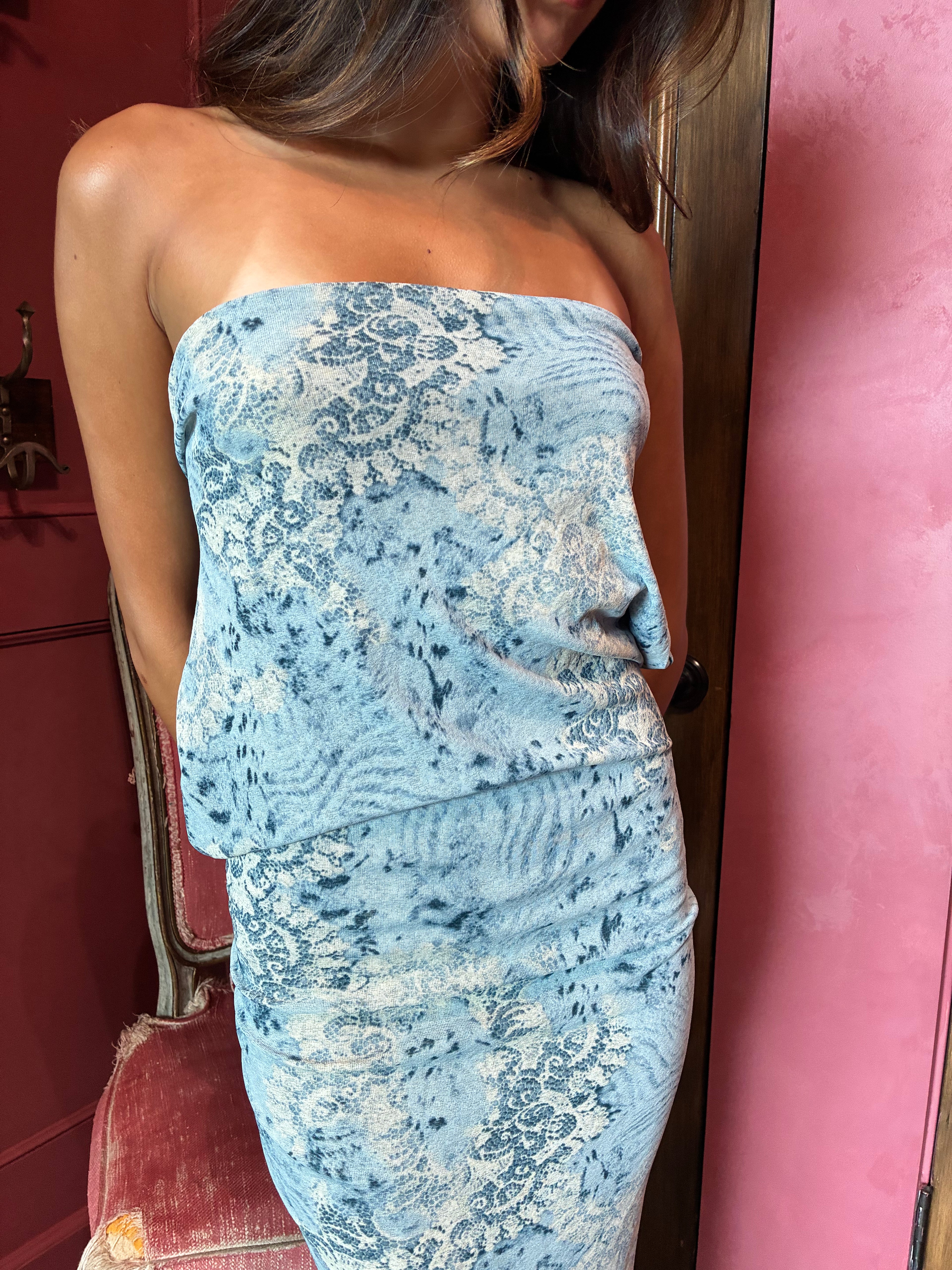 Vintage 2000s Crystal Embellished Strapless Maxi Dress