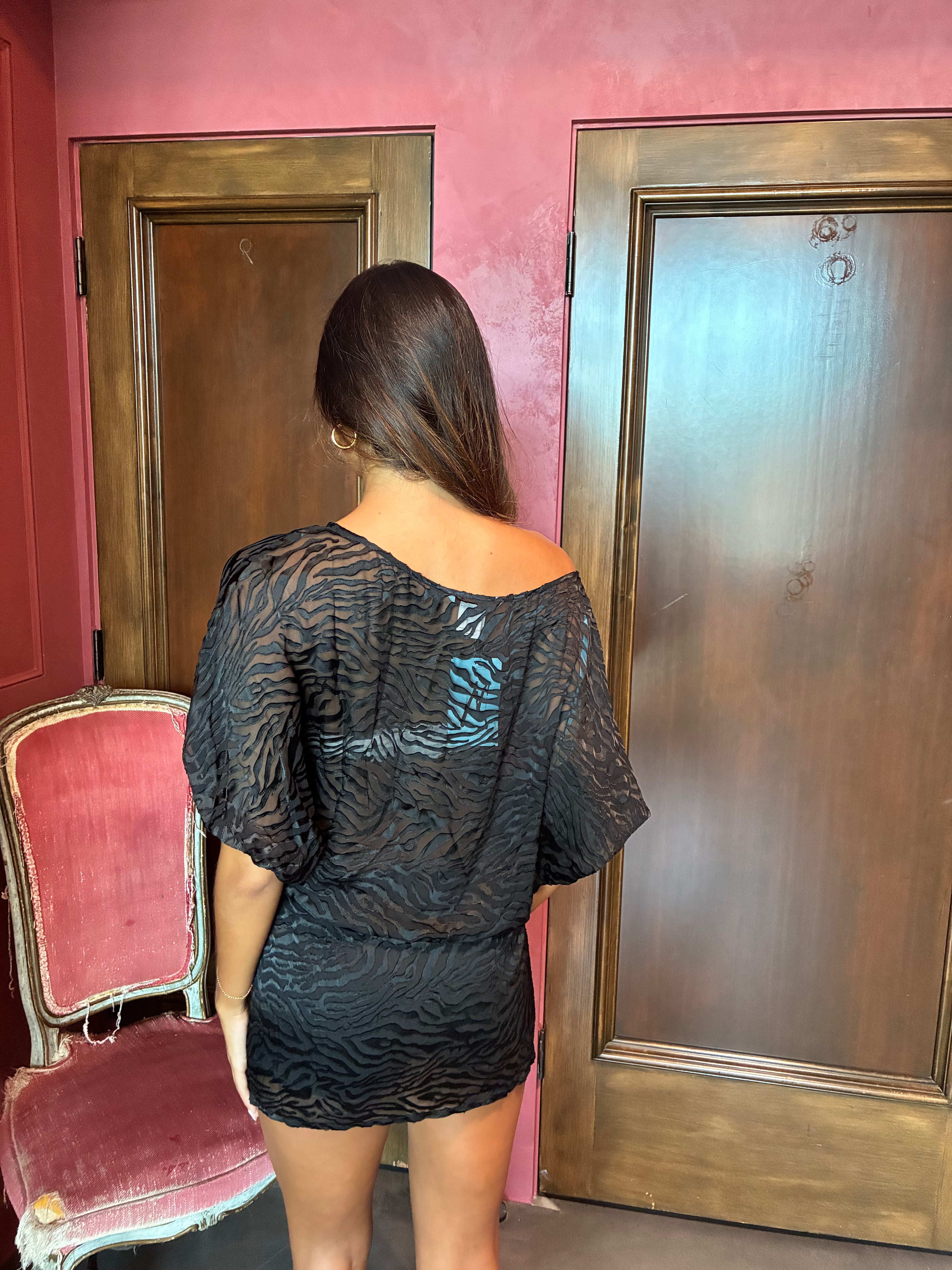 Sheer Zebra Marciano Draped Mini Dress