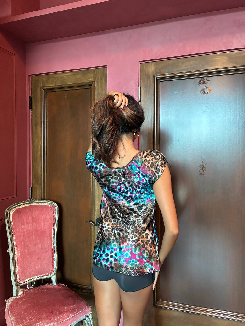 Via Via Y2K Multicolor Leopard Print Tunic Top