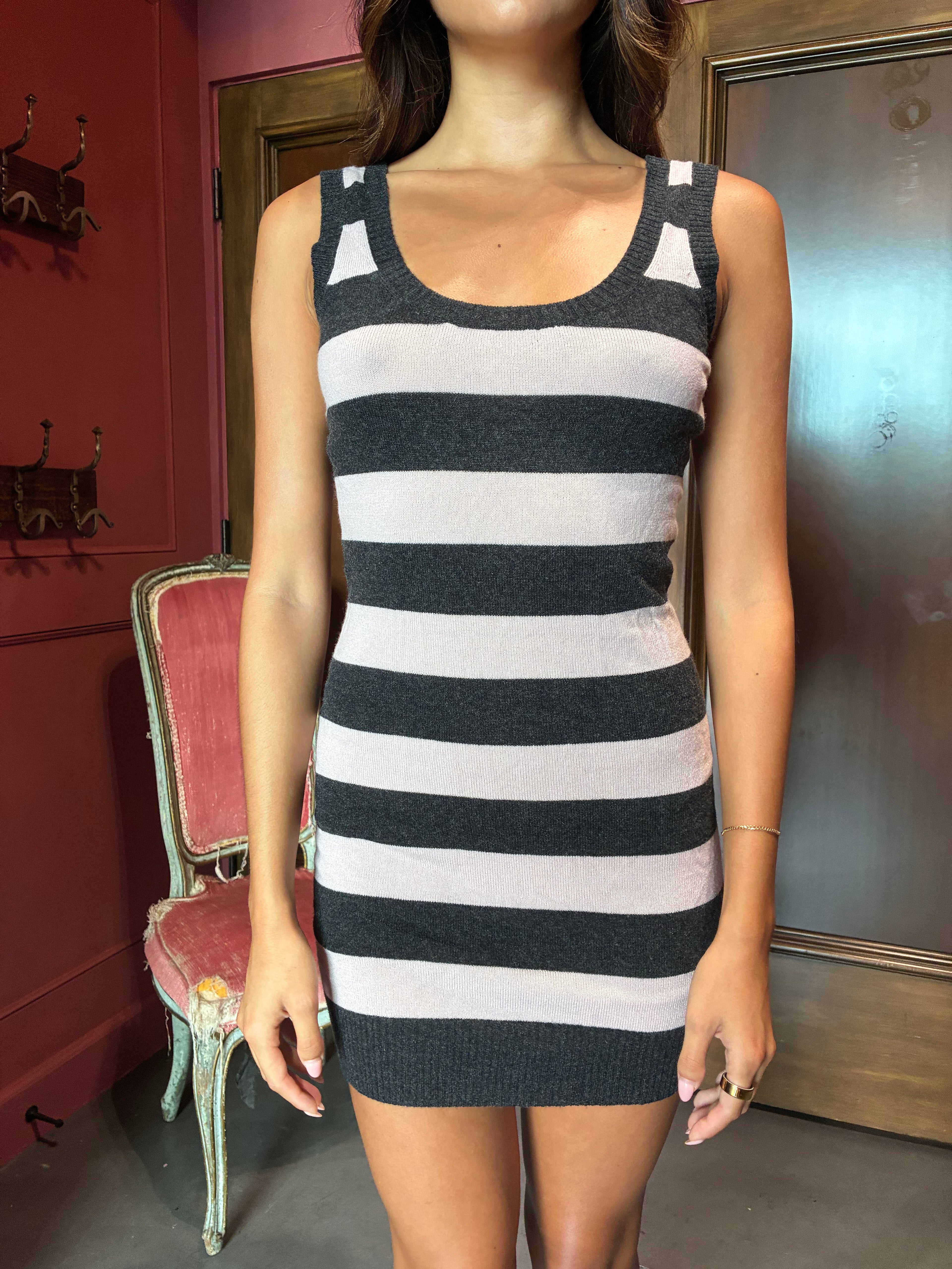 Vintage Marciano Wool & Cashmere Striped Mini Dress