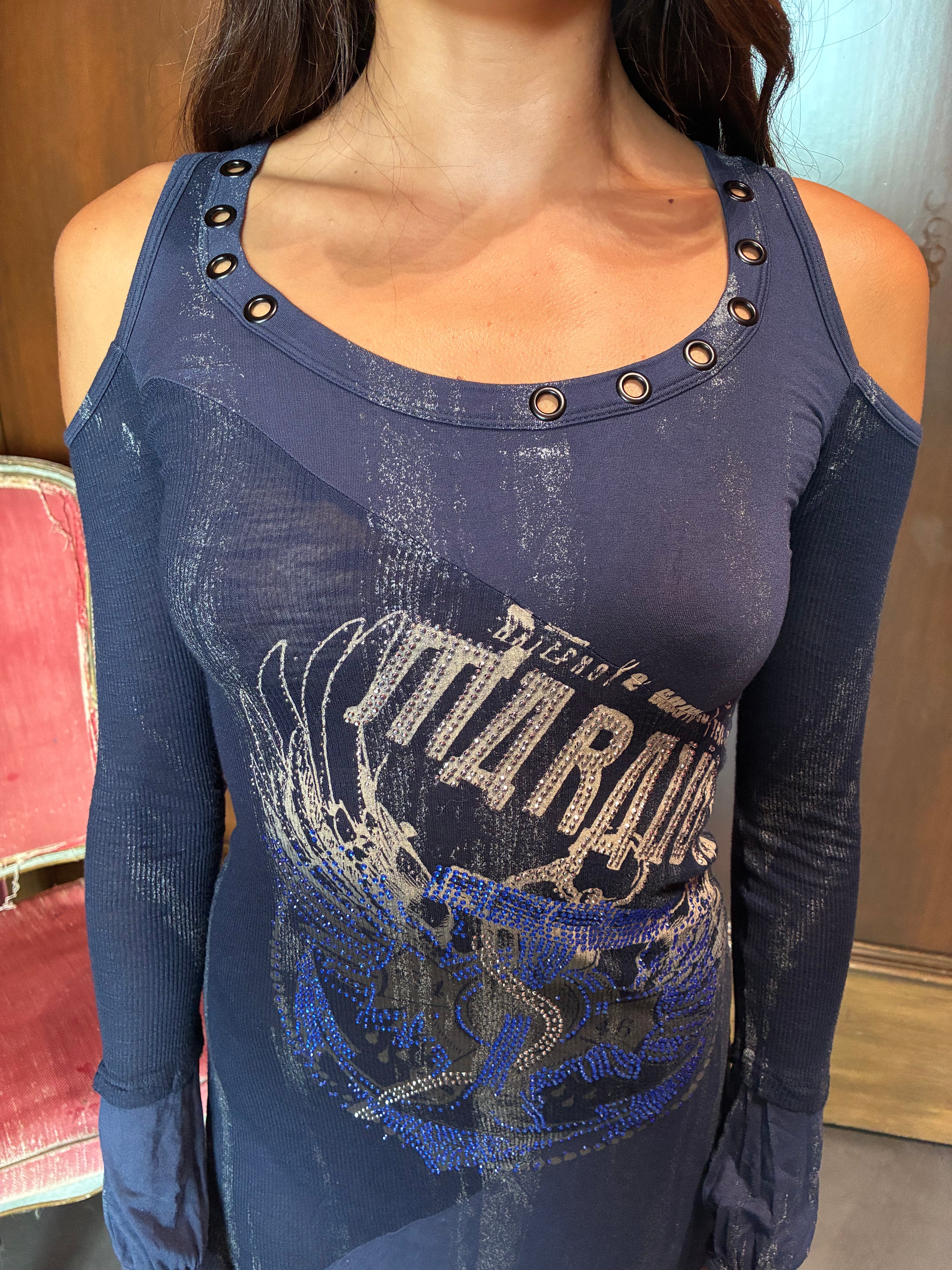 Y2K Salvage Bedazzled Navy Blue Mini Dress