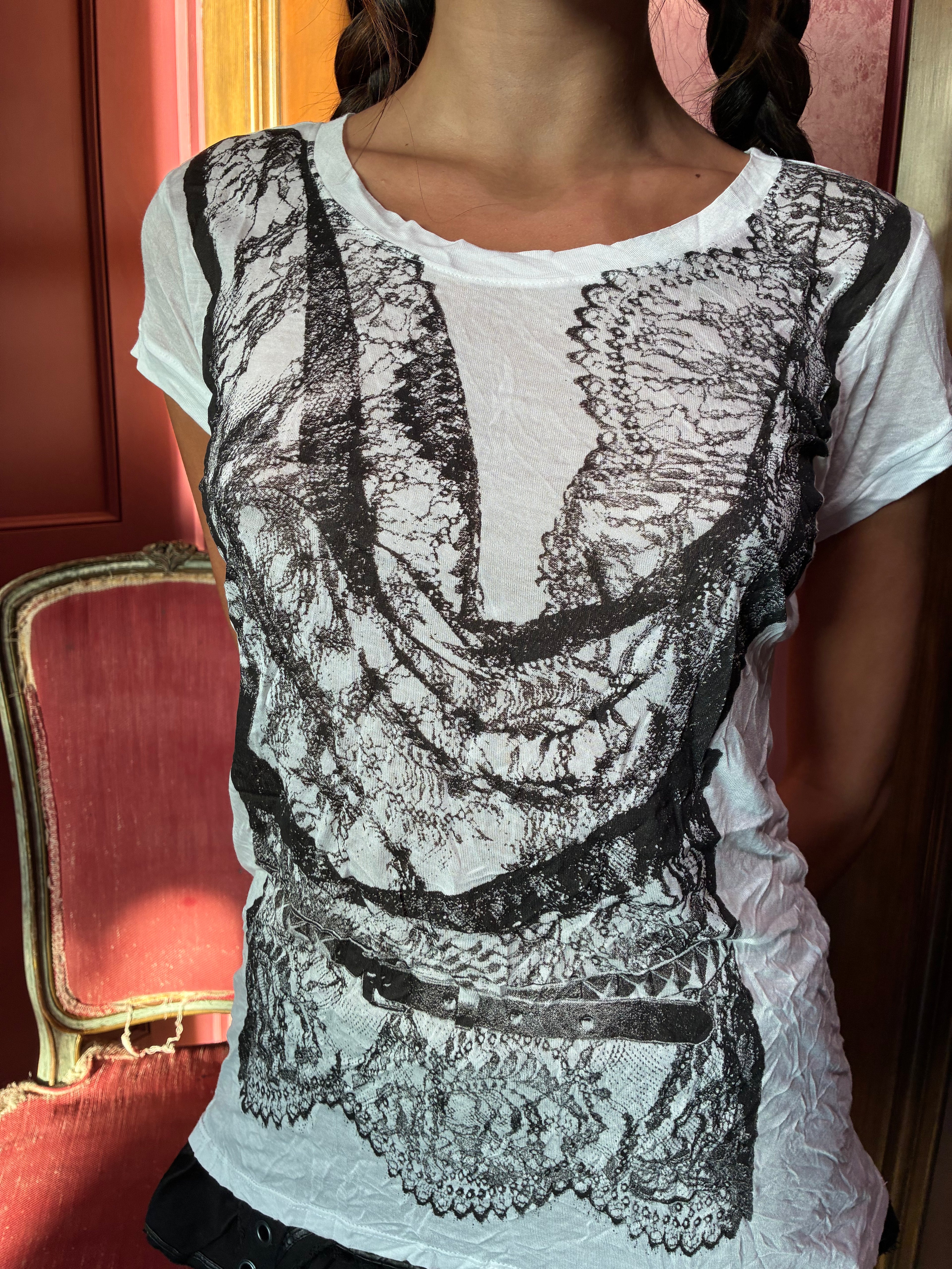 2000s BCBG Lace Corset Graphic Tee