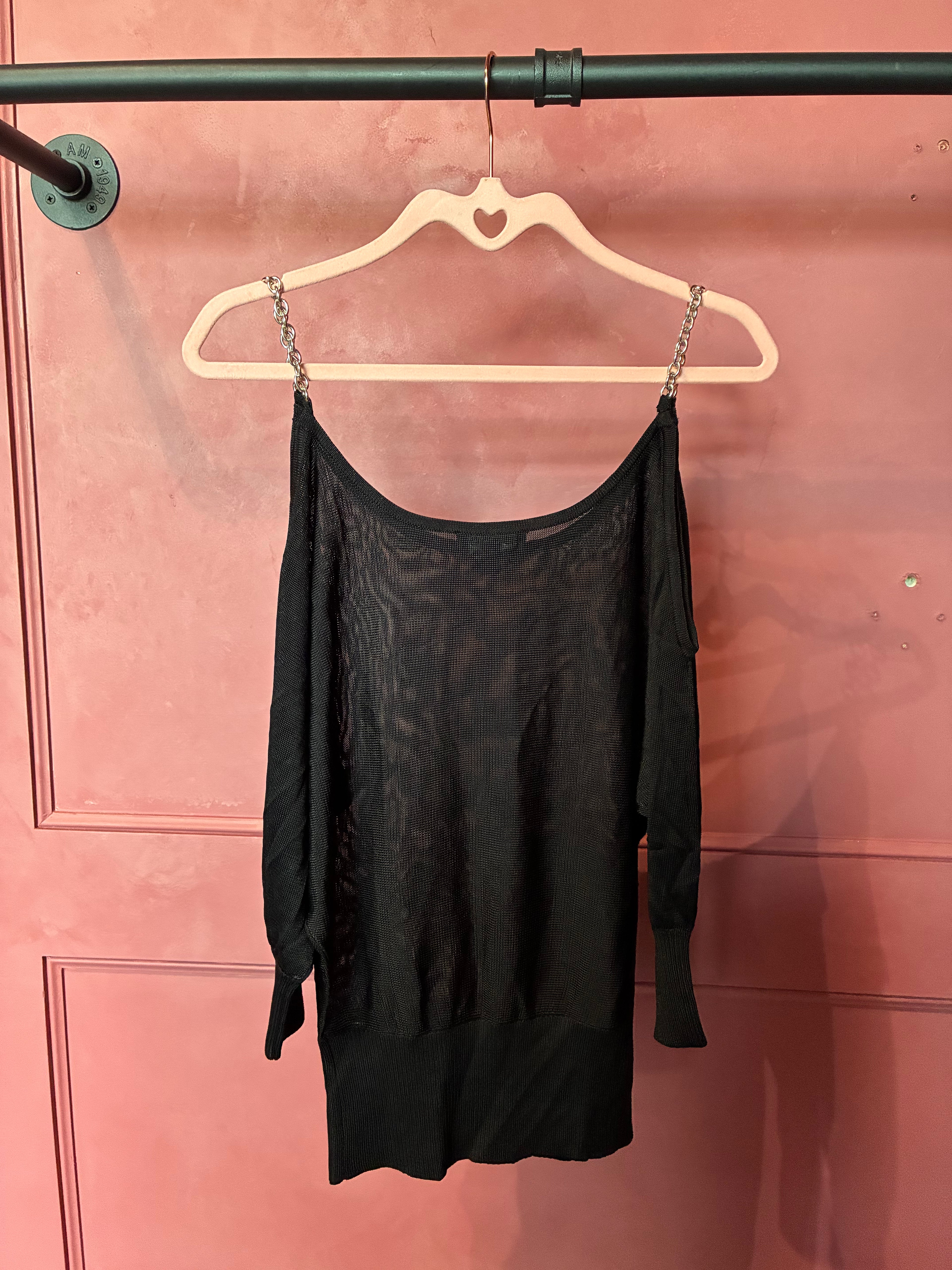 Vintage Bebe Black Chain Strap Top