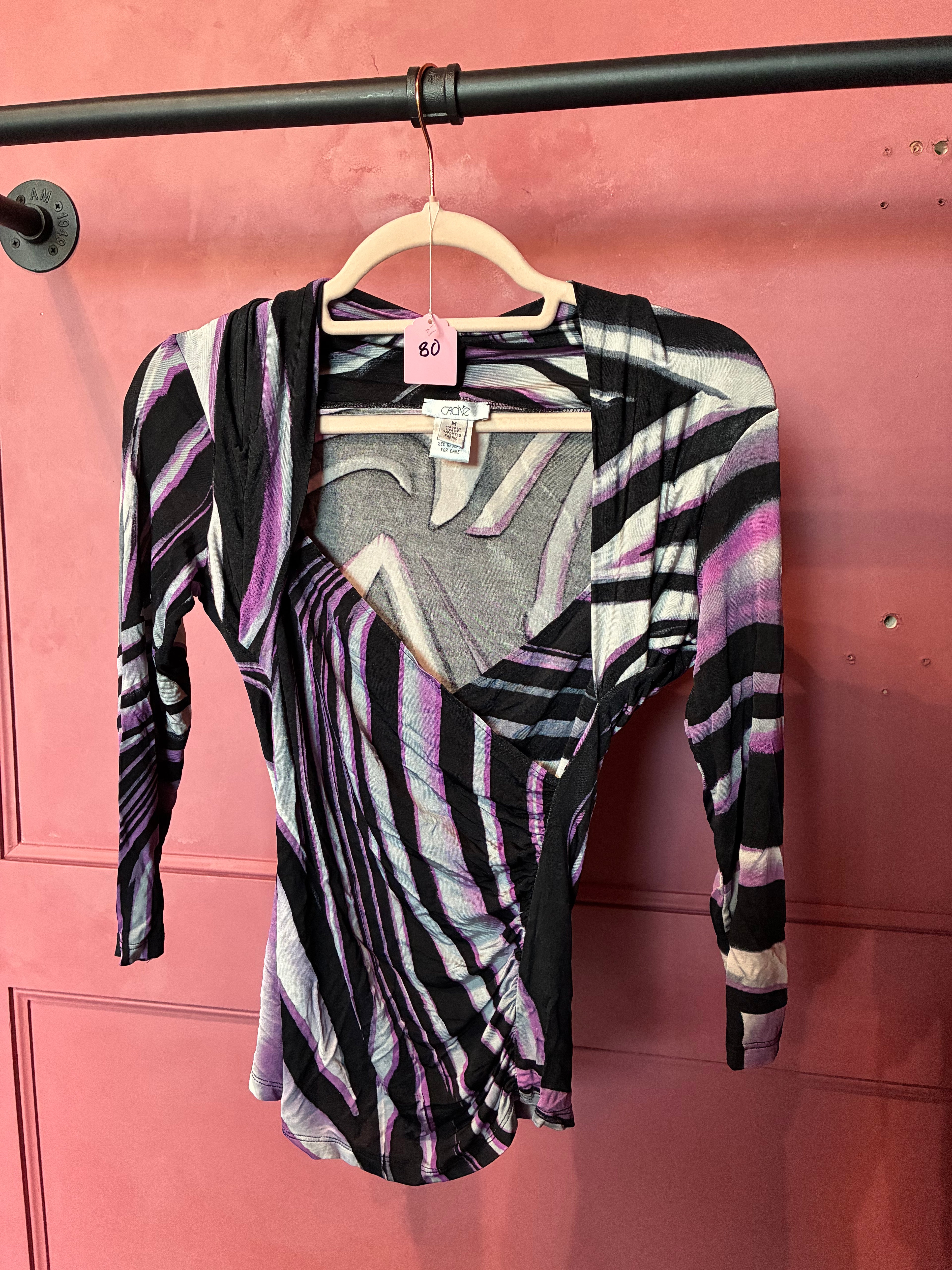 Cache Purple & Black Abstract Print Long Sleeve Top