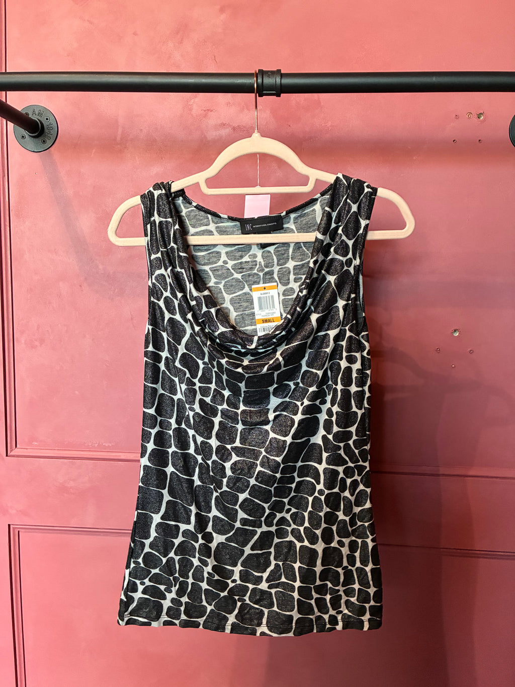 Y2K INC Black & White Giraffe Print Cowl Neck Tank Top