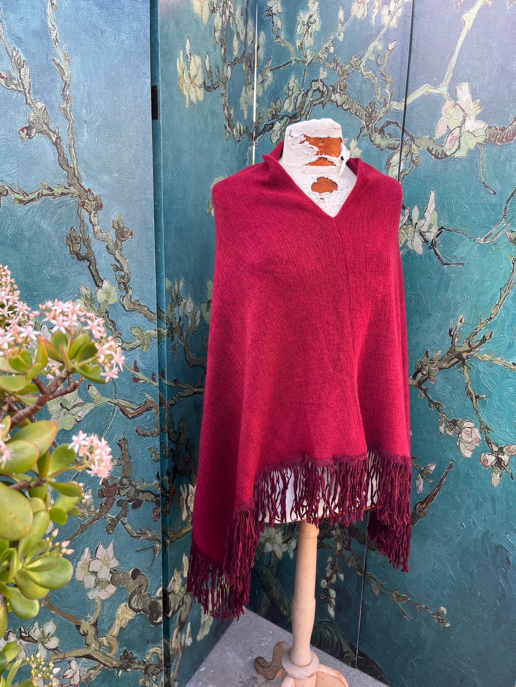 Red Faux Suede Pancho