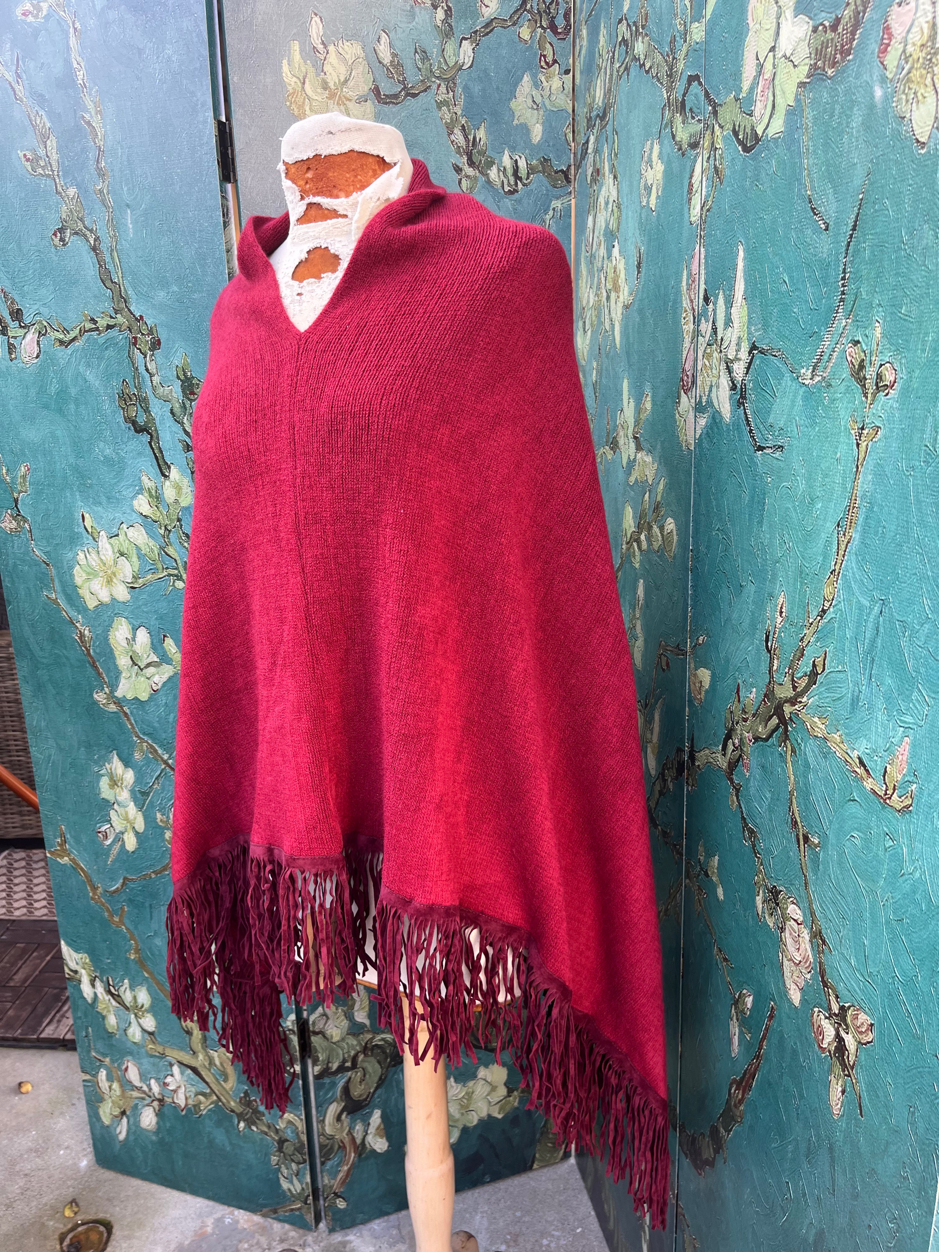Red Faux Suede Pancho
