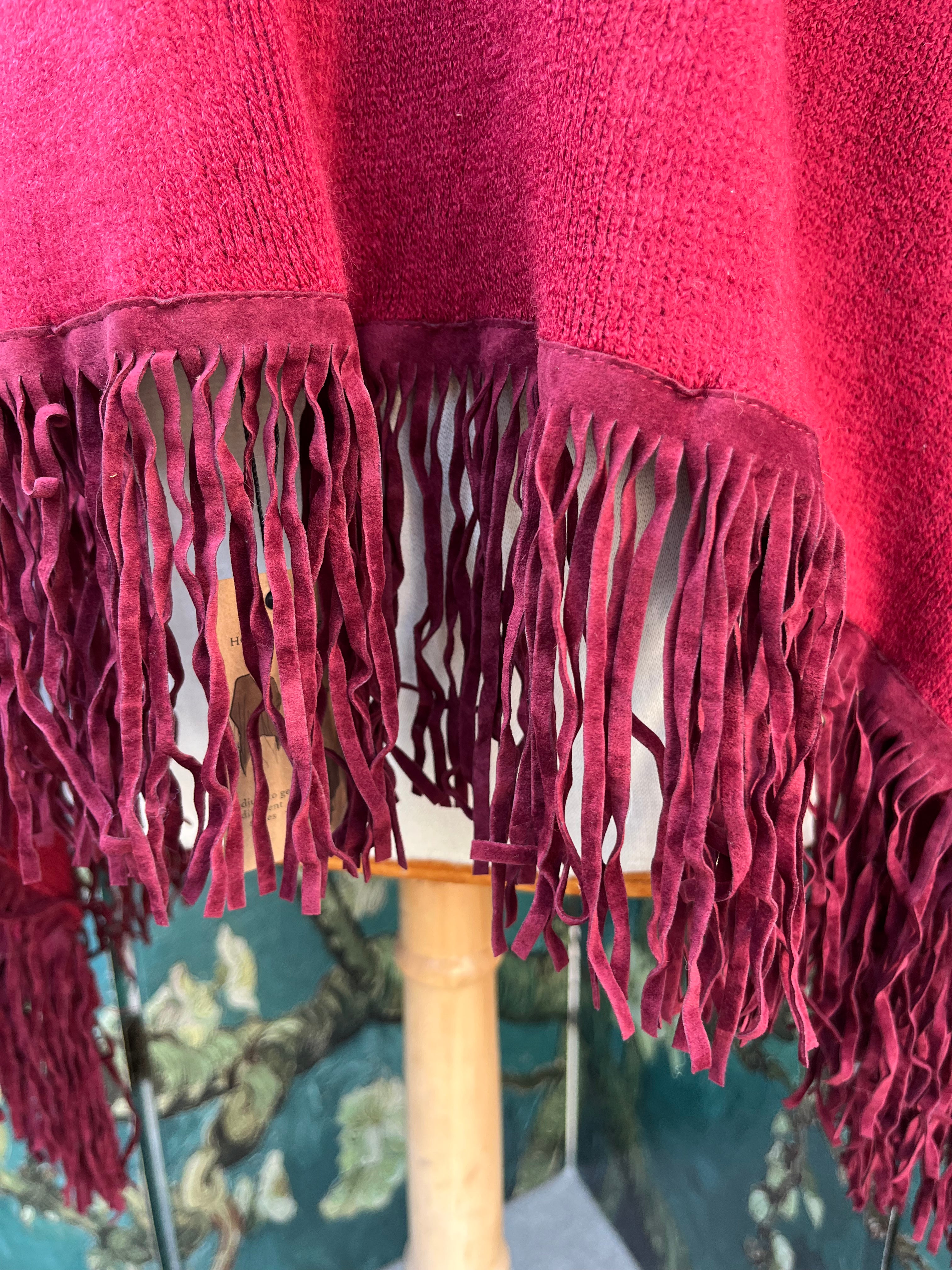 Red Faux Suede Pancho